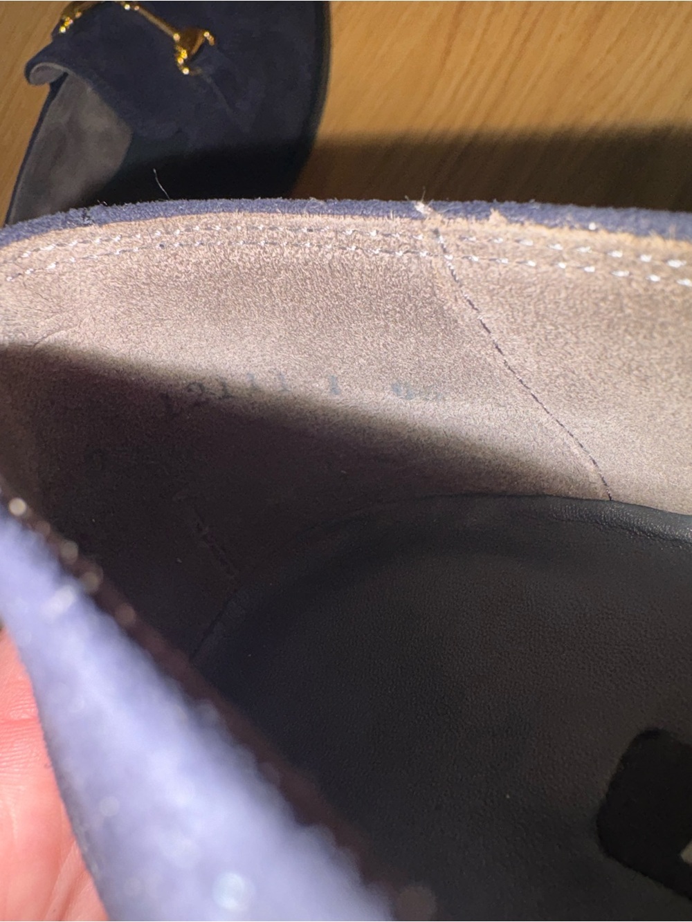 Paul Green Navy Suede Loafers with Gold Bit - Picture 5 of 7